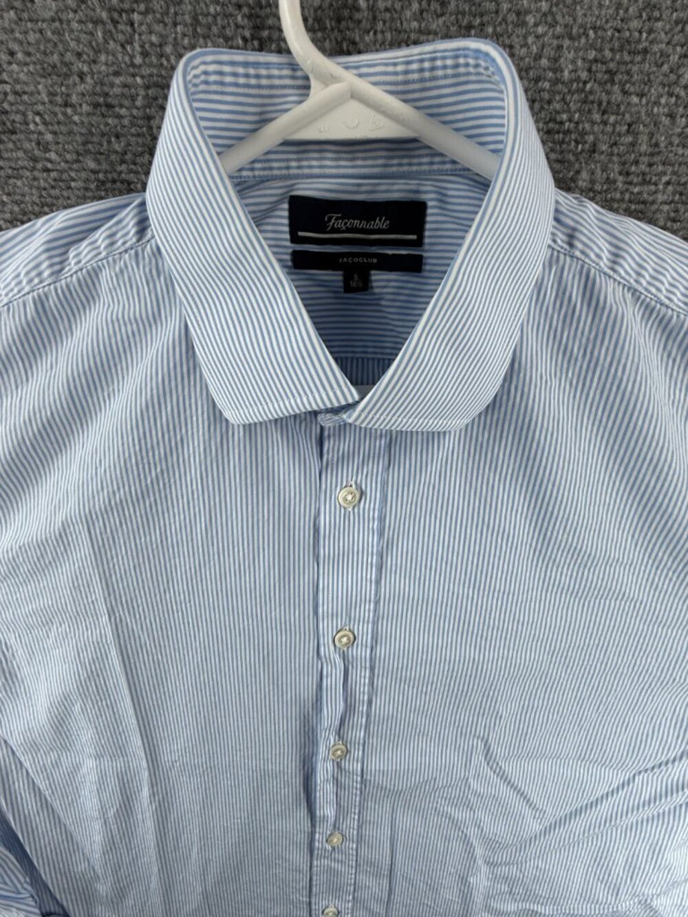 Faconnable Striped 16.5 Club Blue Long Sleeve Men Shirt Button Up Adult